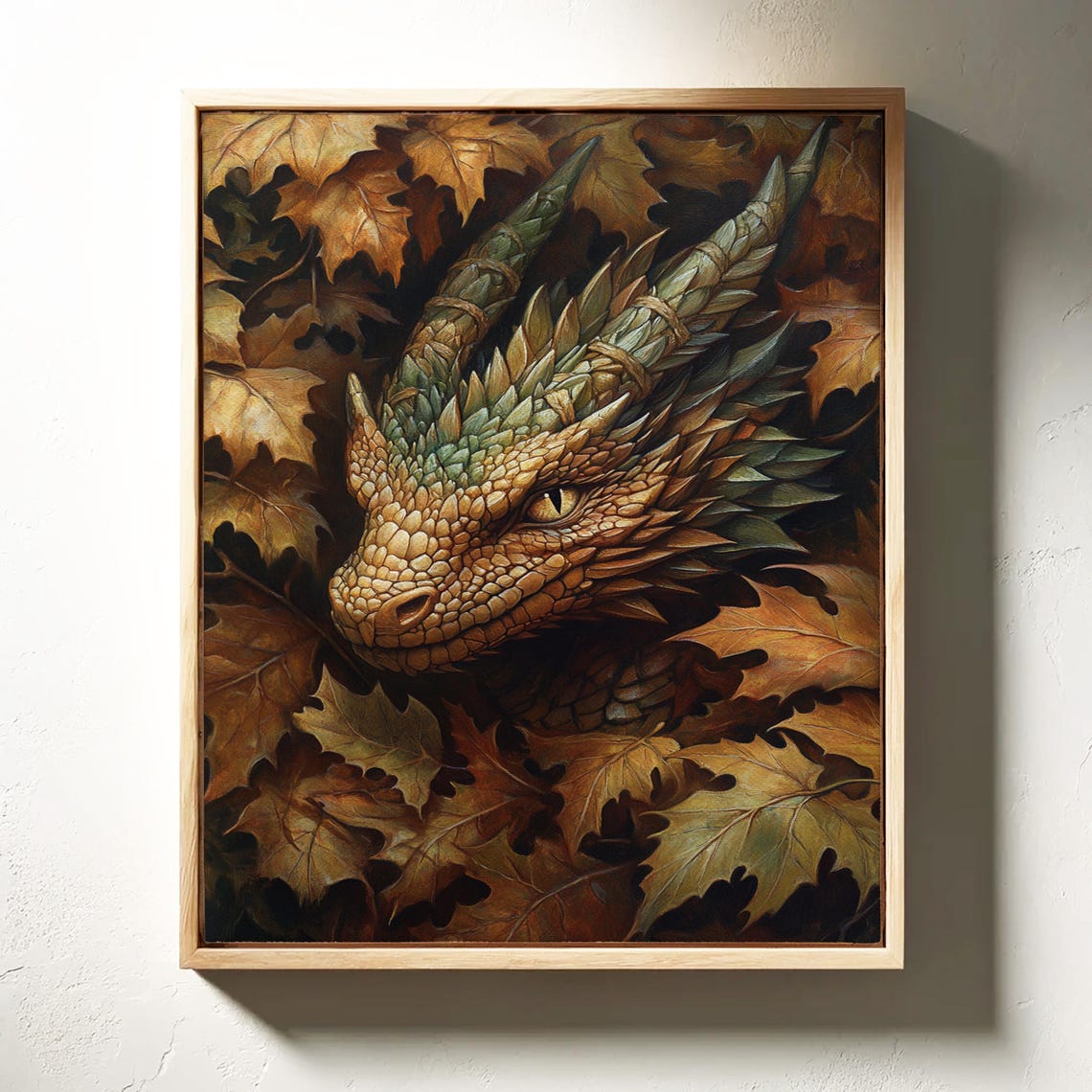 Sleeping Dragon Hidden Among Autumn Oak Leaves Artwork Poster - Image 5