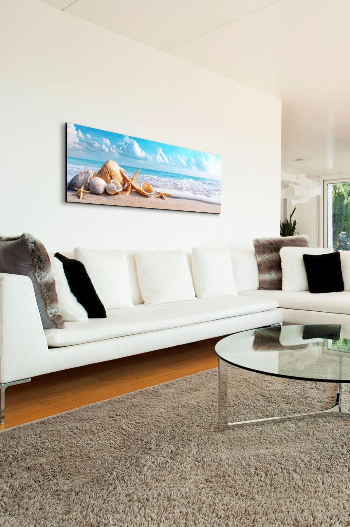 Seashells And Starfish On White Sand Beach Ocean Waves Poster - Image 7