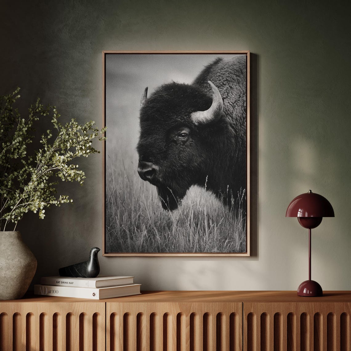 Bison Closeup Black And White Wildlife Art Print