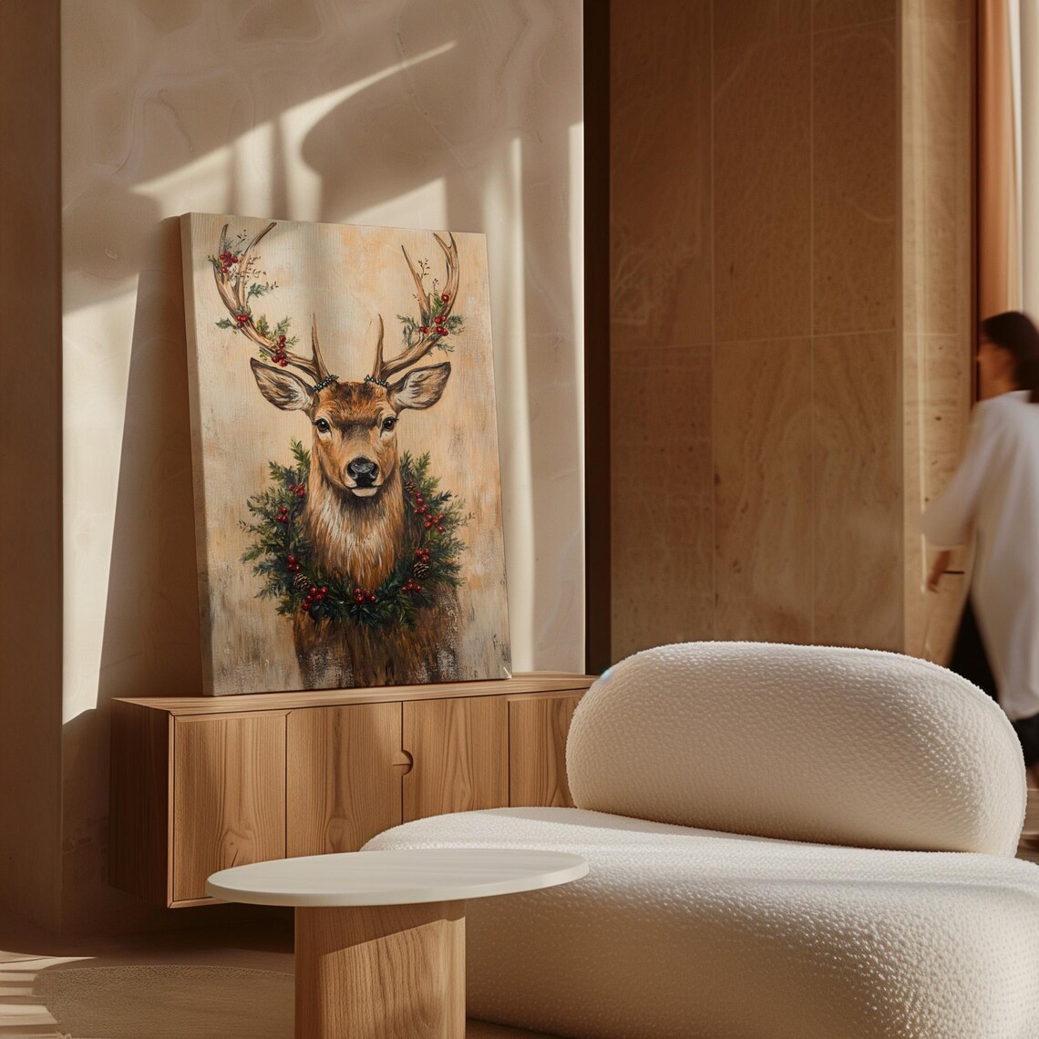 Rustic Christmas Deer Art, Festive Wildlife Print - Image 7