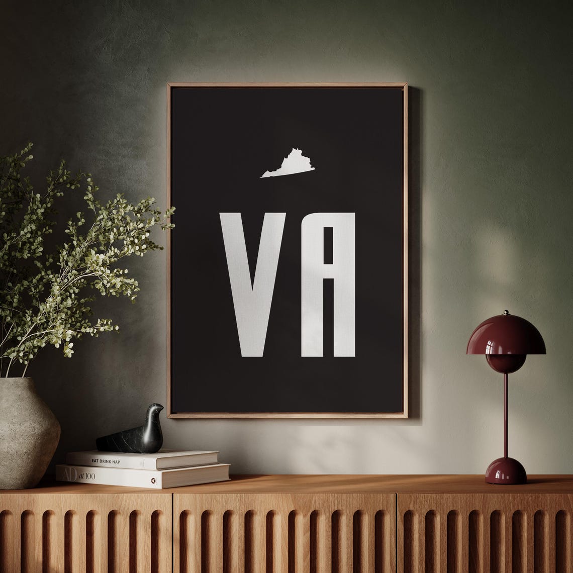 Virginia State Abbreviation Typography Black White Minimalist Poster