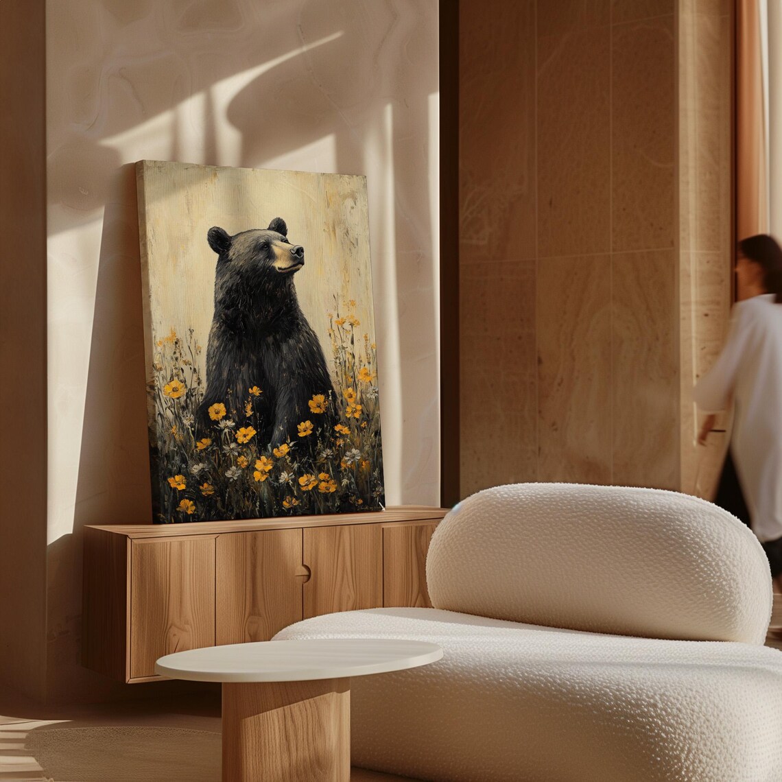 Black Bear Amid Golden Wildflowers Rustic Art Print - Image 6
