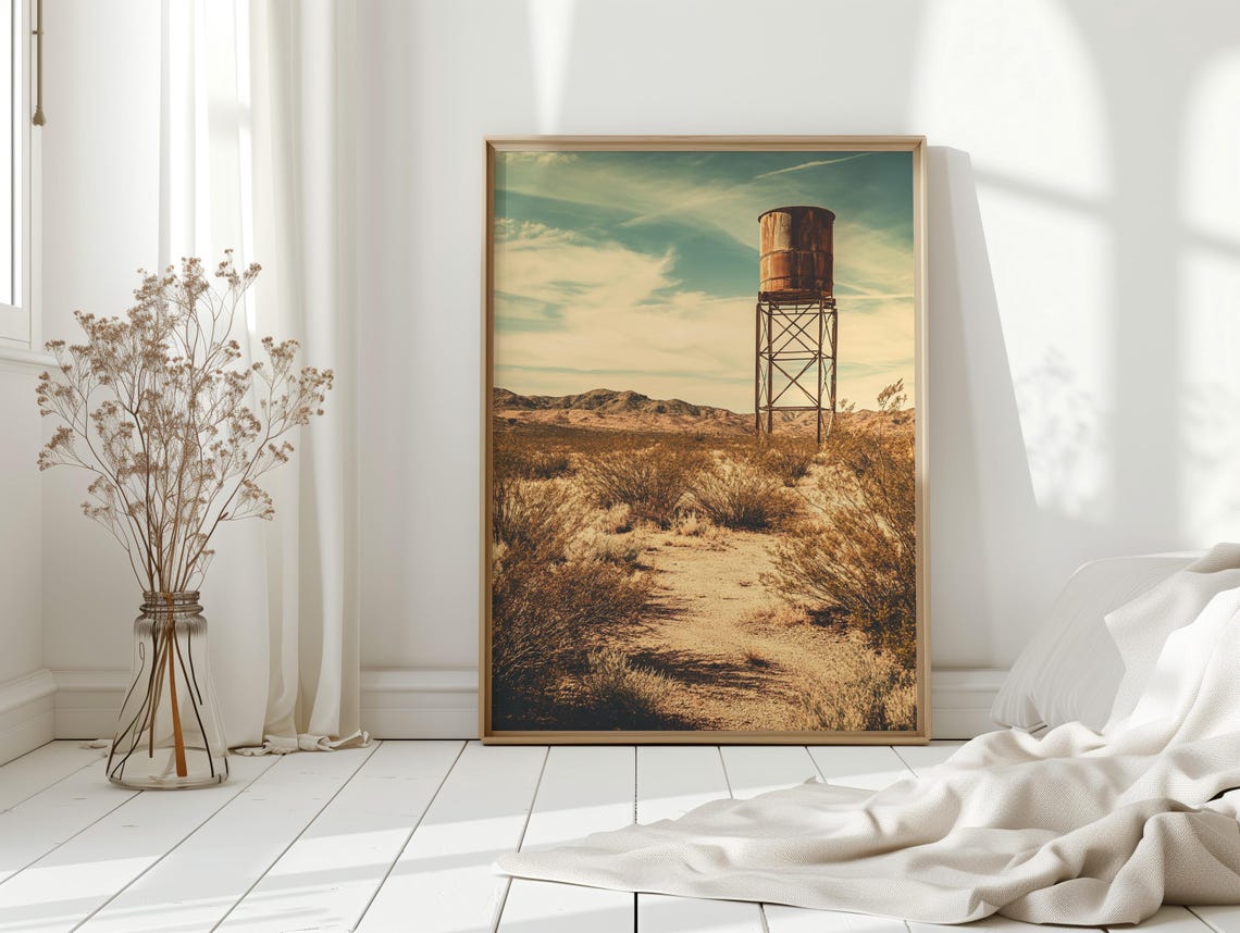 Rusty Desert Water Tower Arid Western Landscape Photography Poster