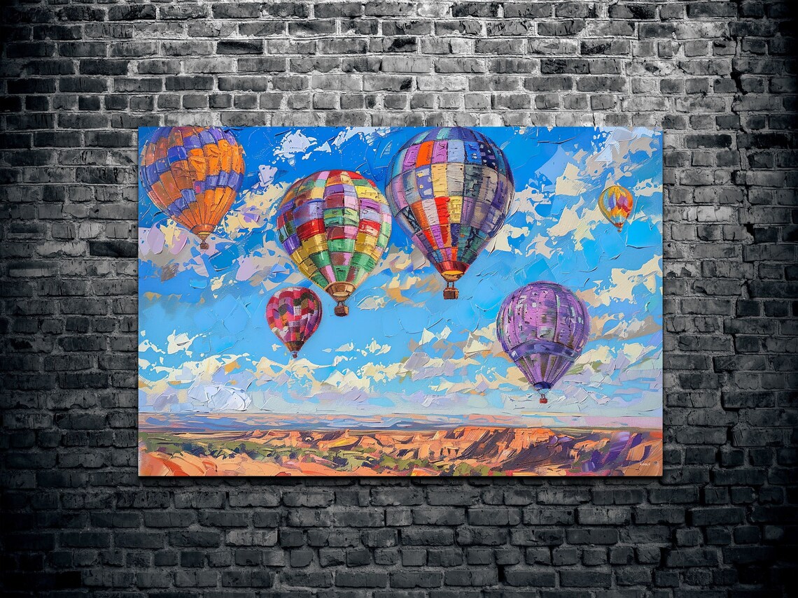 Hot Air Balloons Over Desert Canyon Impressionist Sky Poster - Image 2