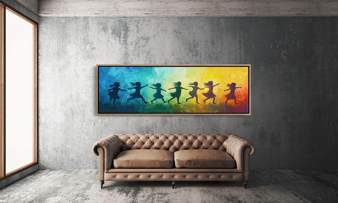 Joyful Children Running Rainbow Silhouette Kids In Motion Poster - Image 3
