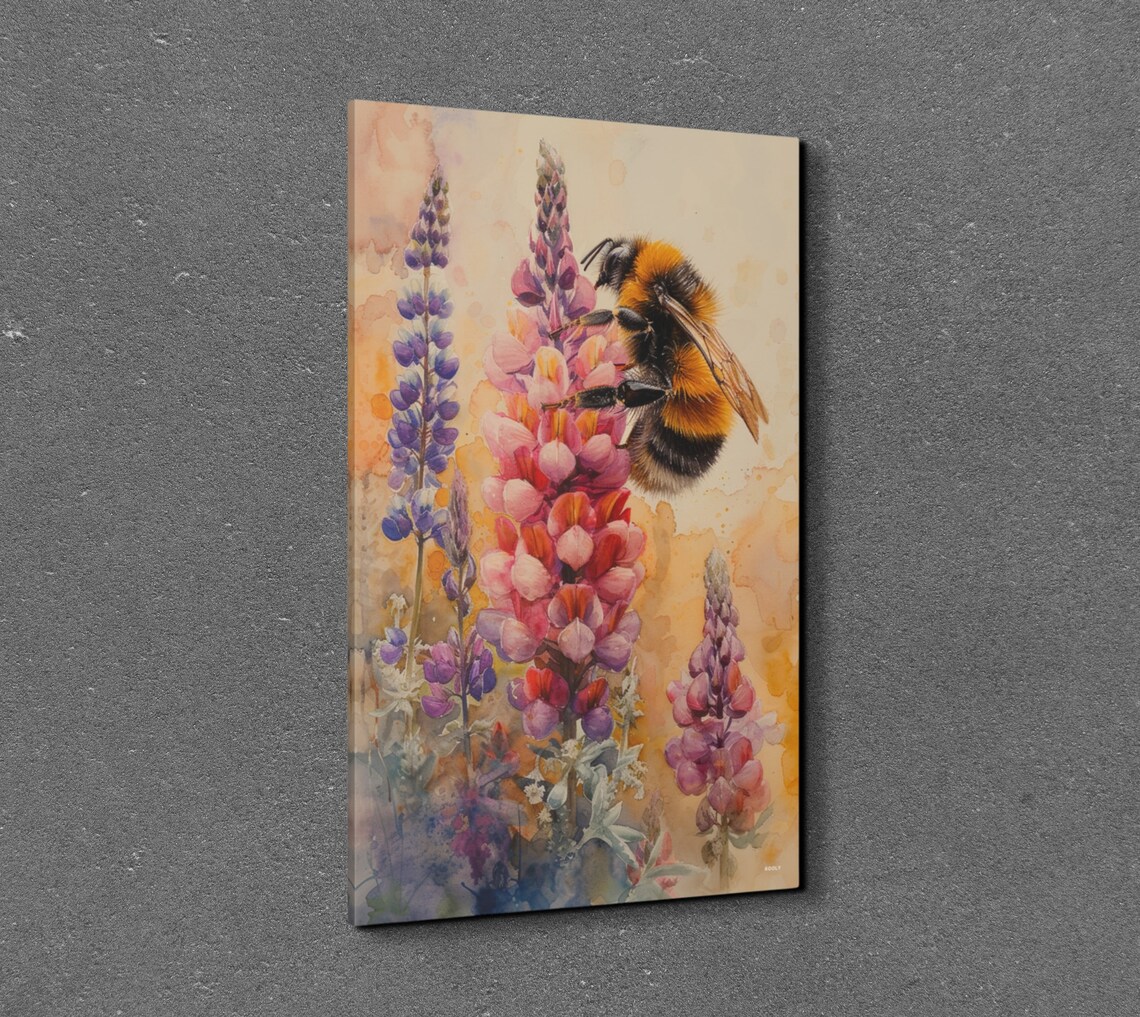 Bumble Bee Lupine Flowers Watercolor Garden Pollinator Poster - Image 3