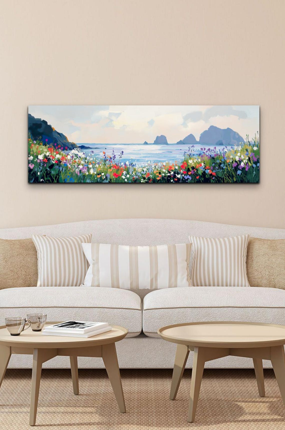 Coastal Wildflower Meadow Ocean View Panoramic Landscape Poster - Image 3