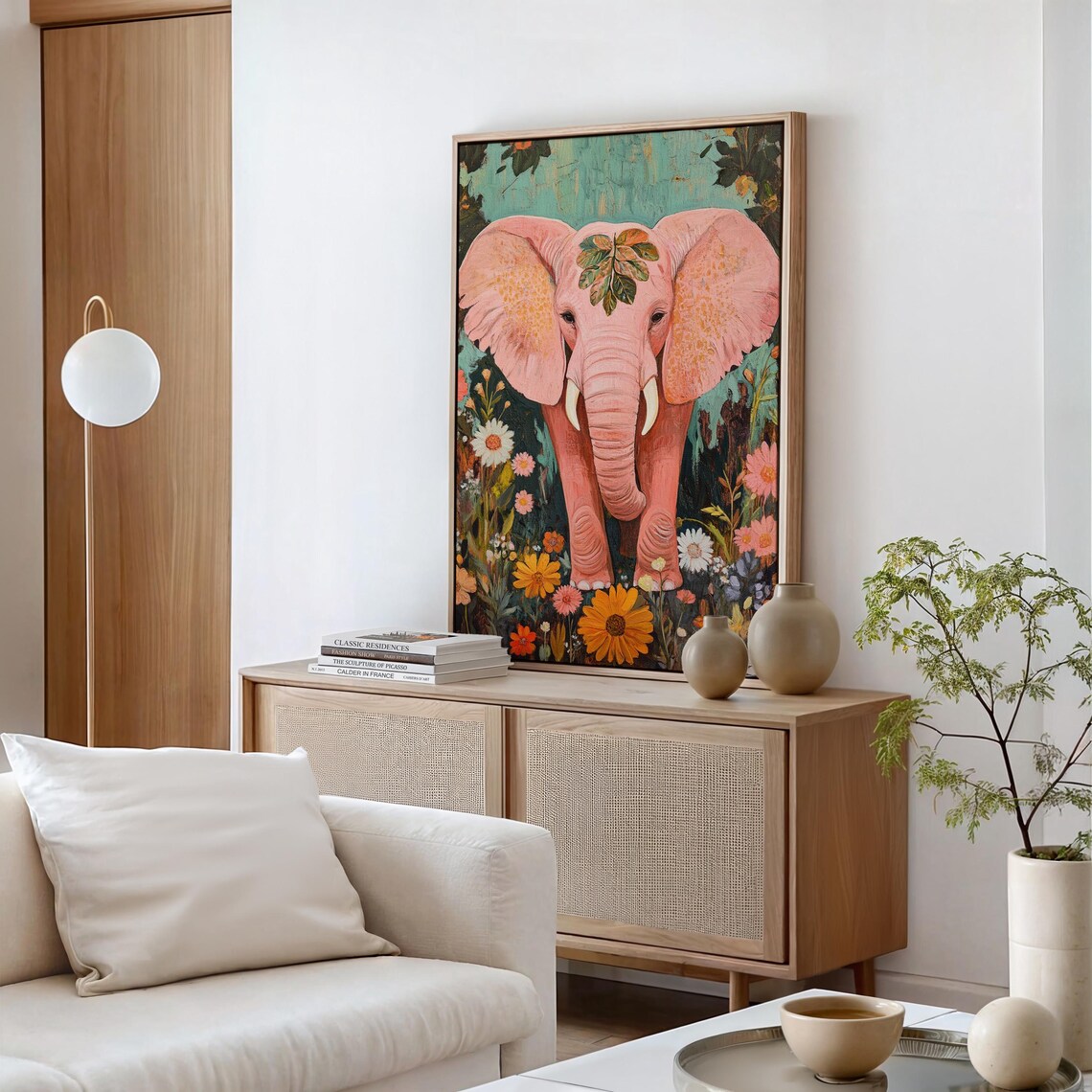Pink Elephant Boho Art Print, Floral Wildlife - Image 4
