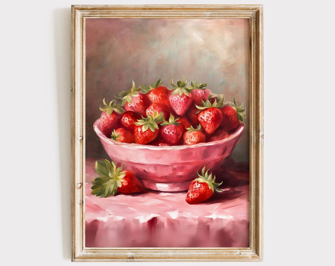 Strawberry Vintage Poster for Rustic Kitchen Decor