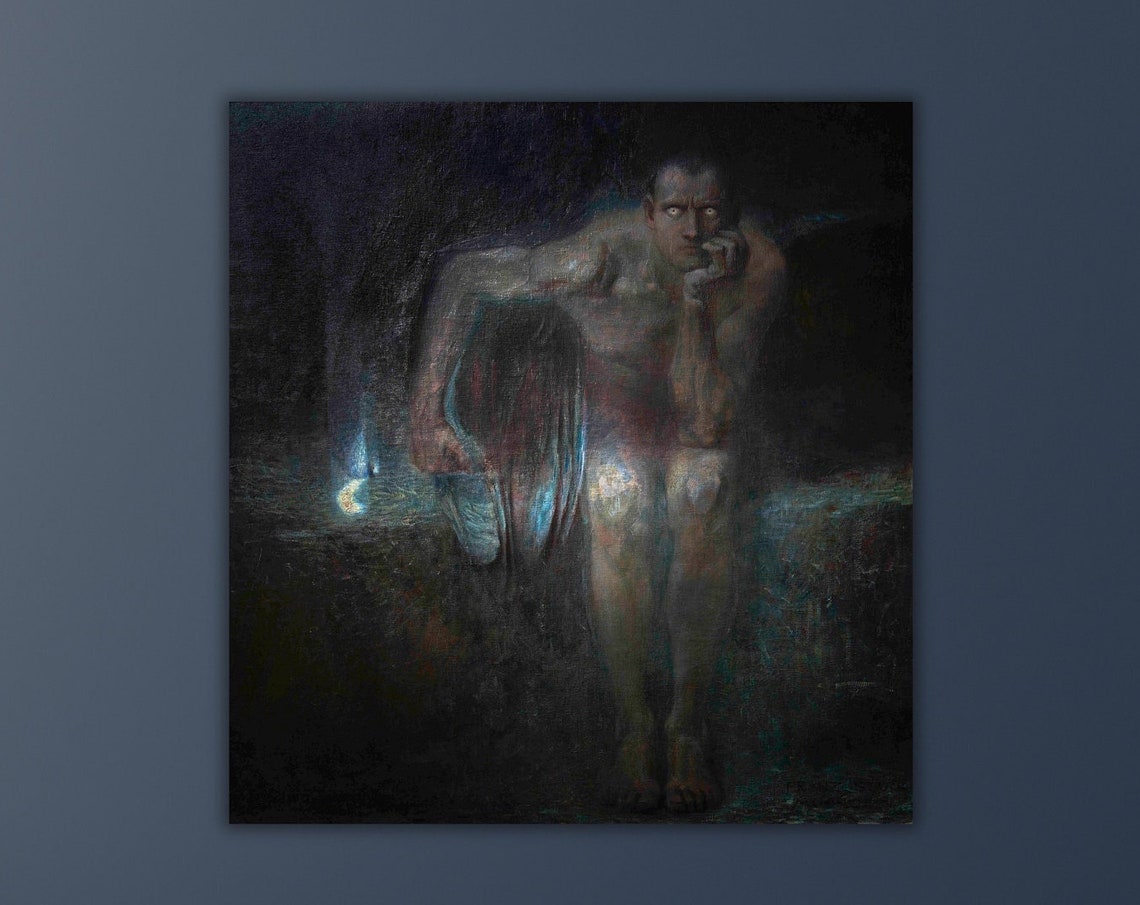 Dark Gothic Figure With Coffin Night Symbolist Painting Poster