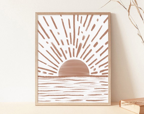 Sunset Line Art Print Minimalist Seascape Print Modern Abstract Wall Art Line Art Print