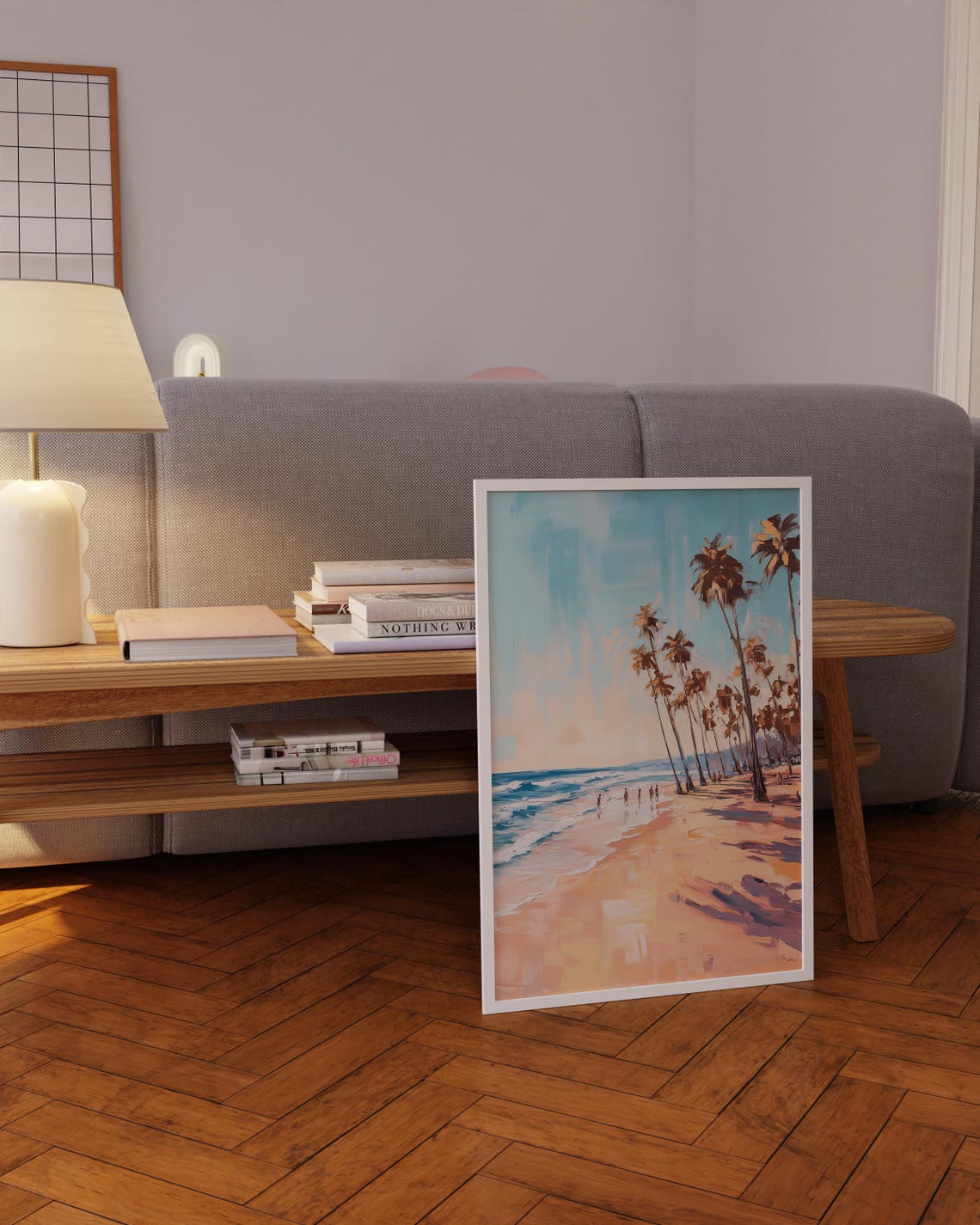 Sunrise Beach Painting Palms Swimmers Ocean Impressionist Poster - Image 5