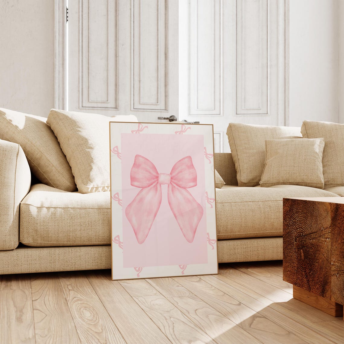 Pink Watercolor Ribbon Bow Border Coquette Balletcore Decor Poster - Image 2