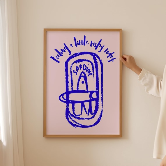 Funky Sardine Poster Fish Wall Art For Dopamine Decor Oyster Fisherman Print Trendy Bathroom Prints Quote