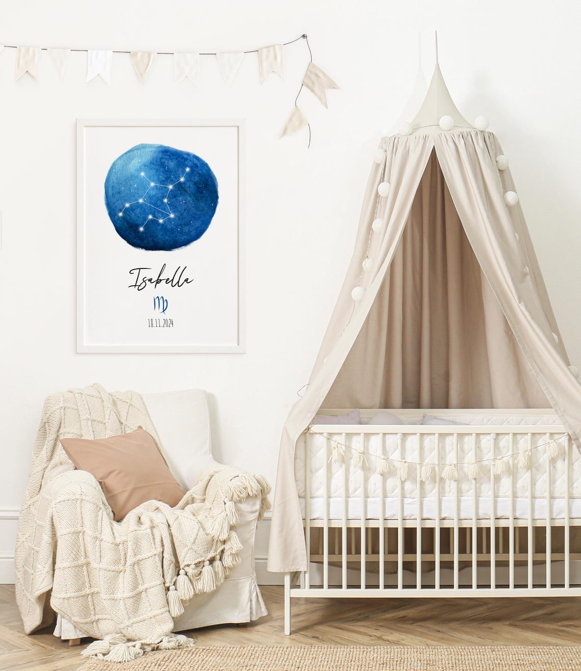 Virgo Constellation Blue Circle Personalized Name Gift Poster - Image 2