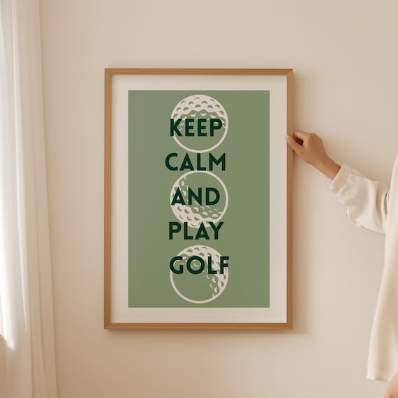Keep Calm and Play Golf Motivational Quote Poster with Three Golf Balls
