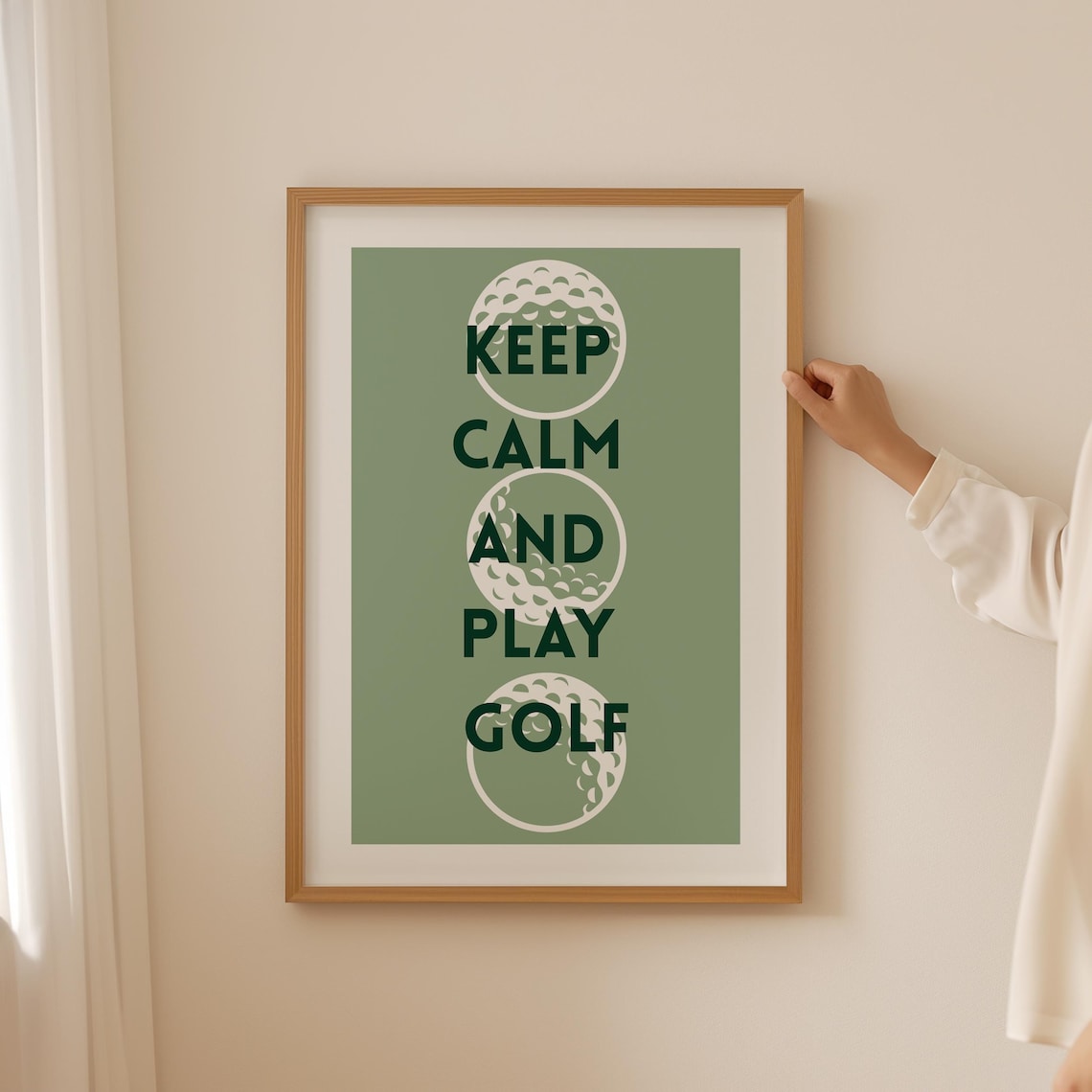 Keep Calm and Play Golf Motivational Quote Poster with Three Golf Balls