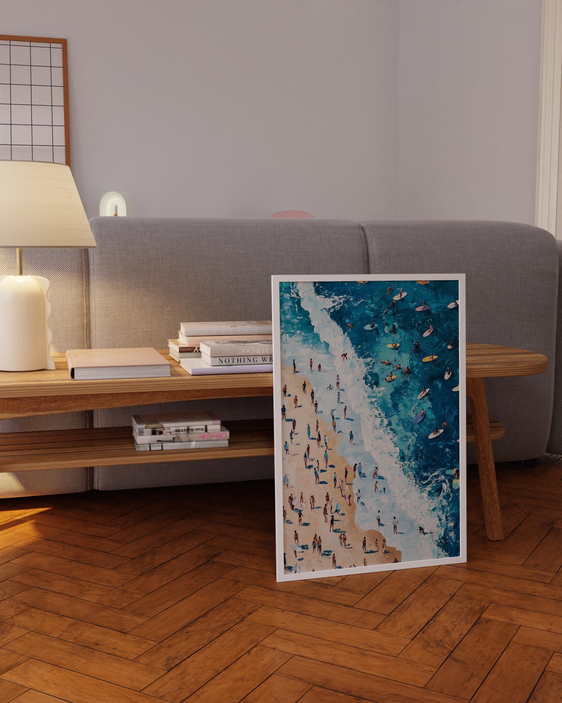 Aerial Surfers Deep Blue Ocean Surf Break Waves Painting Poster - Image 5