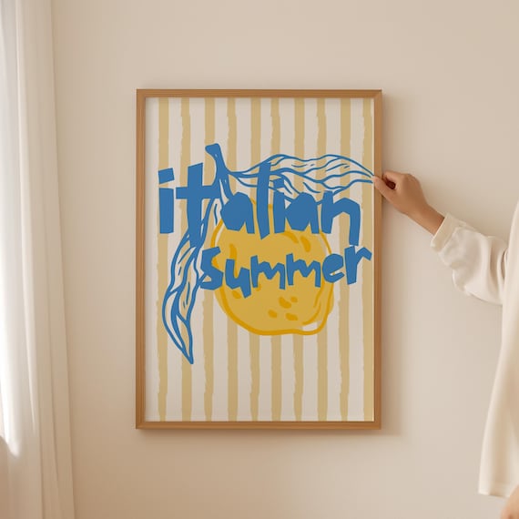Italian Summer Lemon Hand Drawn Fun Retro Kitchen Decor Poster