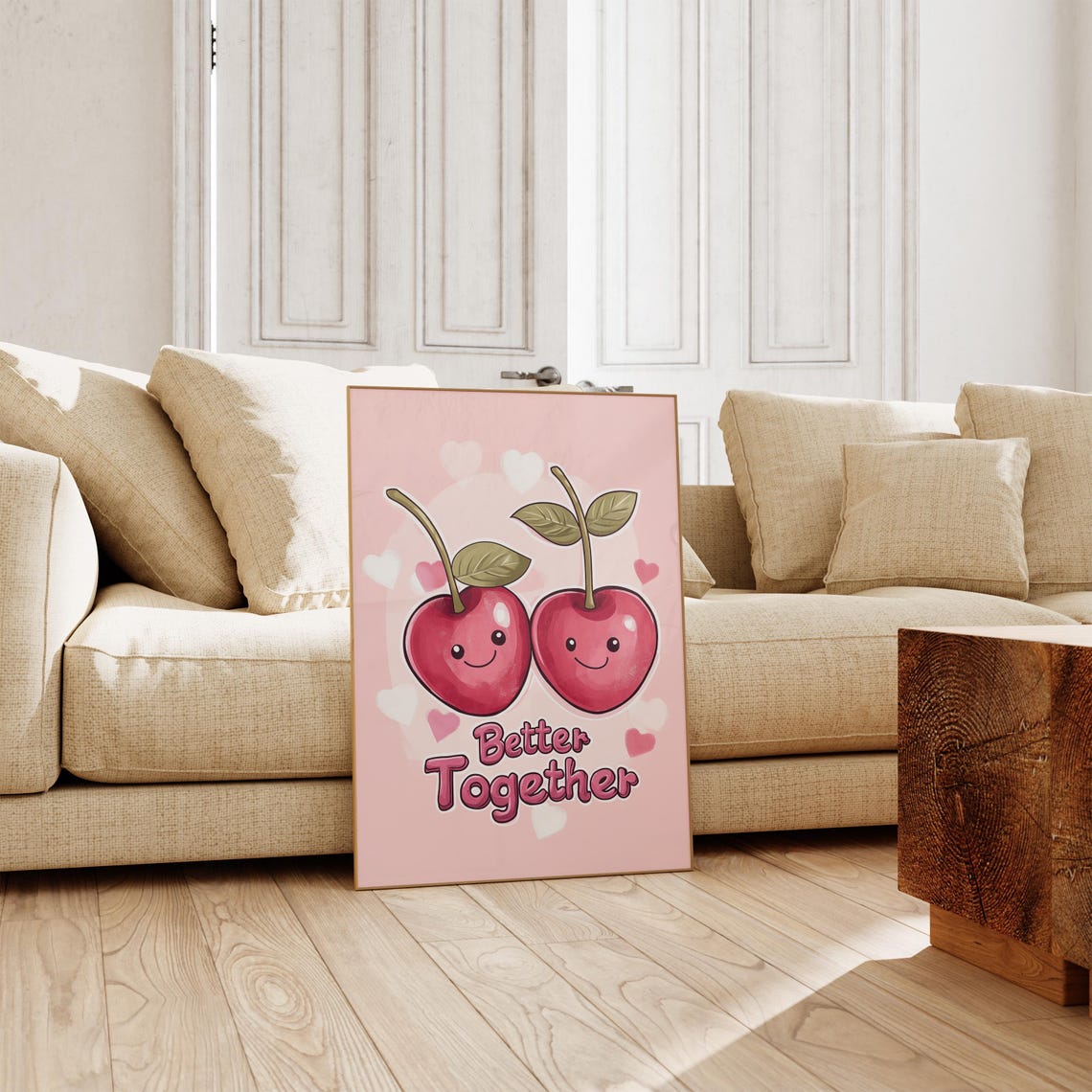 Better Together Smiling Cherries Pink Hearts Cute Kitchen Wall Art - Image 2