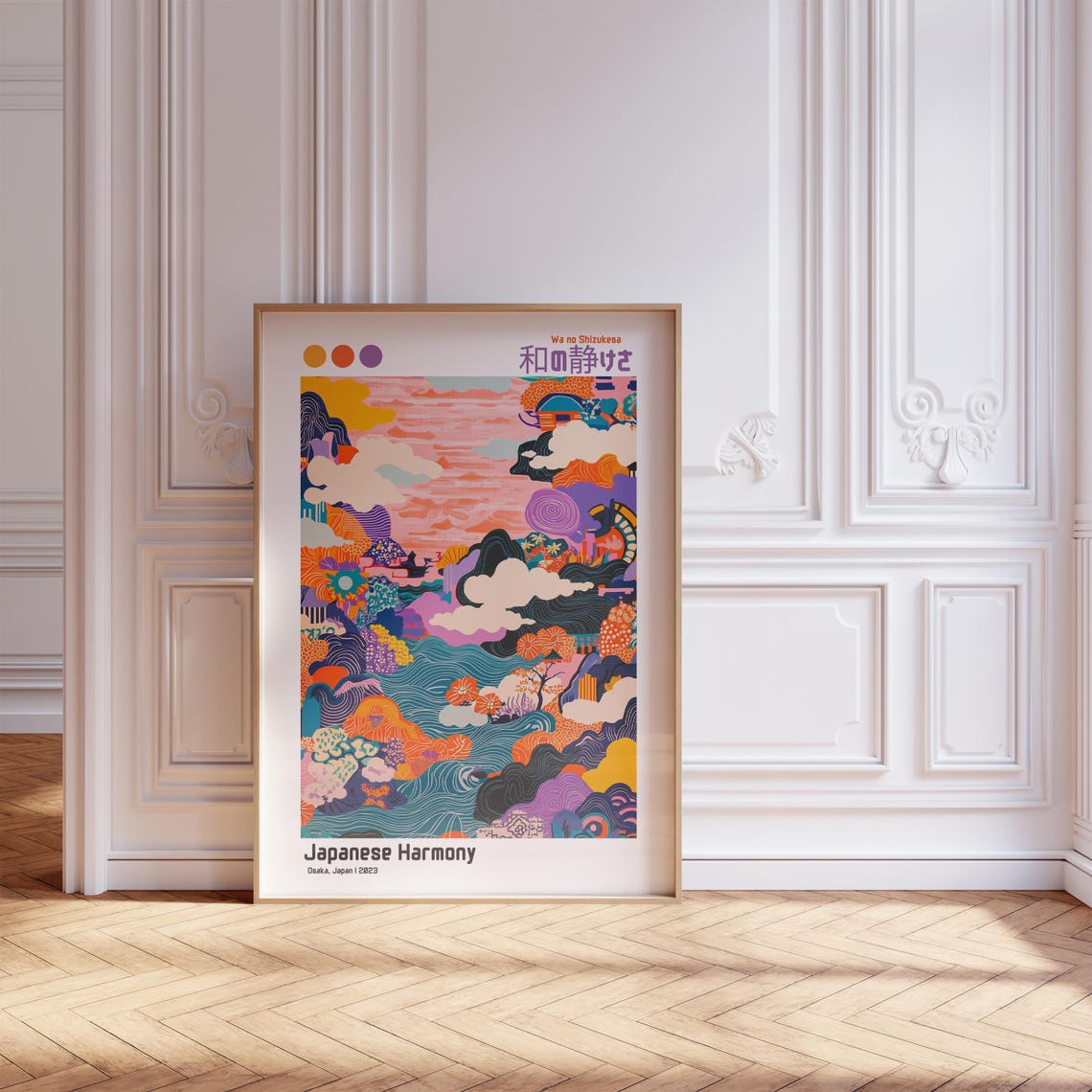 Japanese Harmony Osaka Japan Vibrant Mountain Sea Art Poster - Image 3