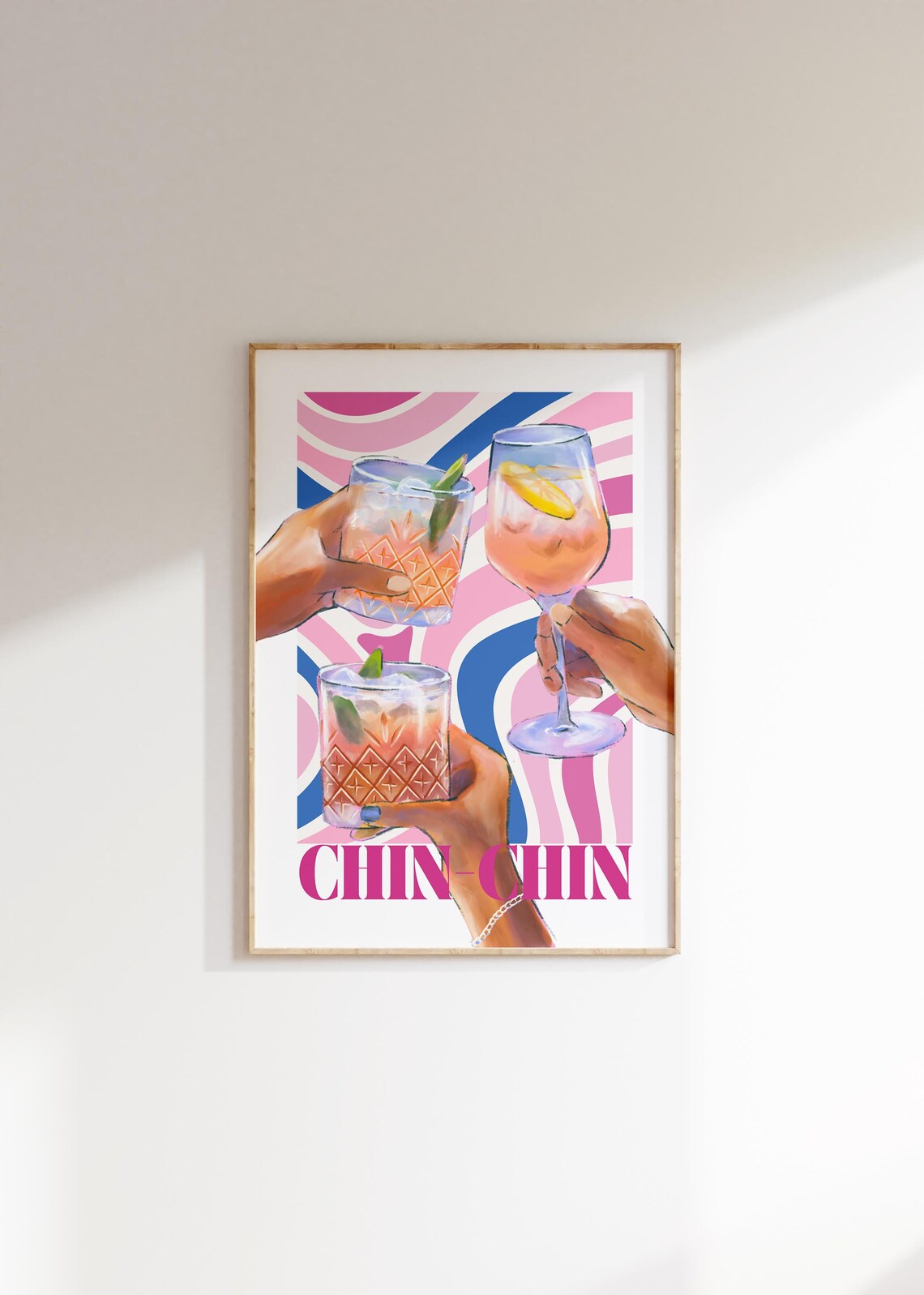 Chin Chin Cheers Cocktail Poster Friends Toasting Colorful Pop Art - Image 4