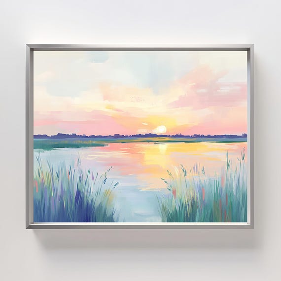 Decorative Sunset Landscape Print Tranquillity Lake Wall Arts Peaceful Nature Scene Modernful Waterscape Decor Abstract Artful Art