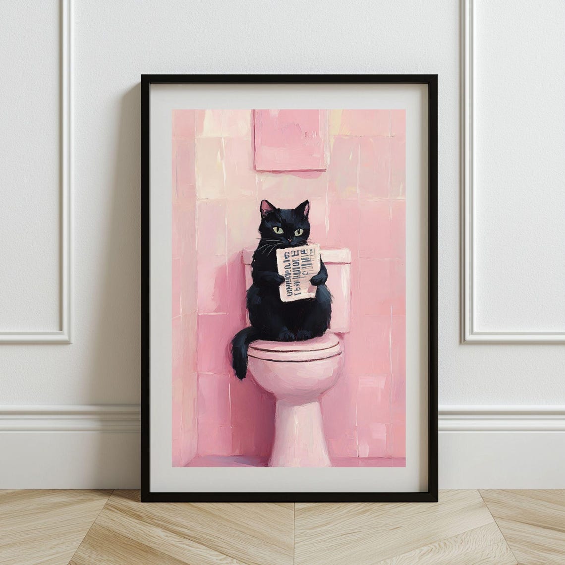 Funny Black Cat Bathroom Art Print, Quirky Pink Decor - Image 4