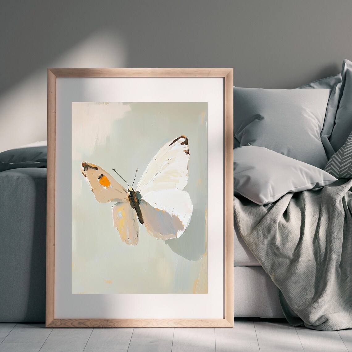 Delicate White Butterfly Minimalist Neutral Botanical Style Art Poster - Image 2