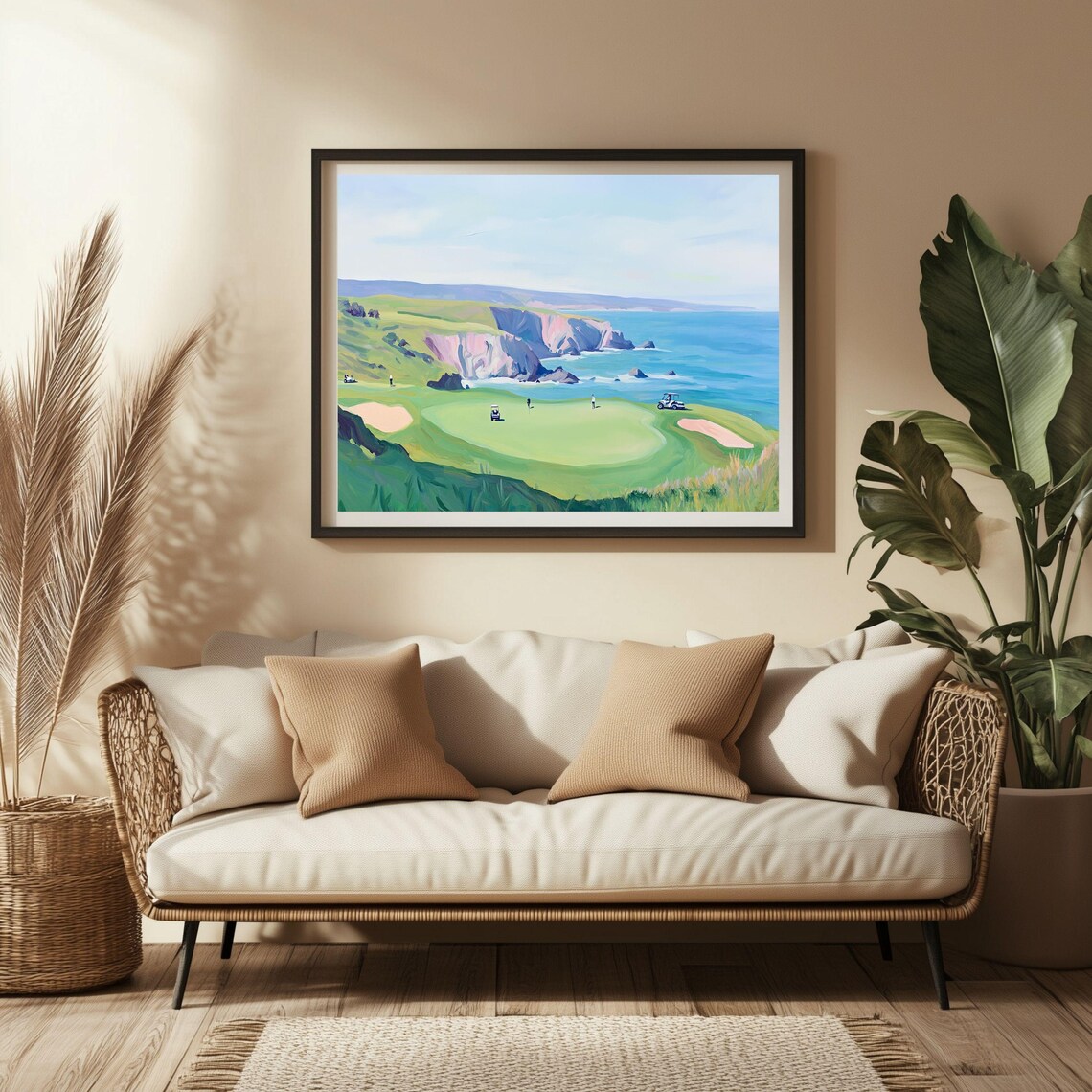 Coastal Golf Course Print, Minimalist Cliffside Landscape - Image 2