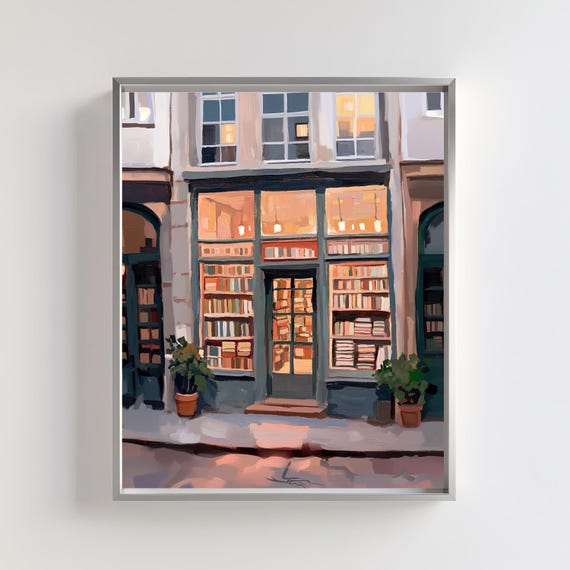 Vintage French Bookstore Poster, Cozy Bookshop Art