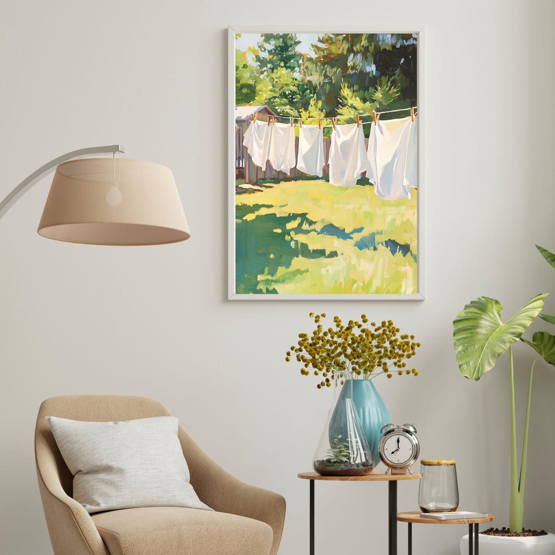 Sunlit Backyard Clothesline, Rustic Country Art Print - Image 5