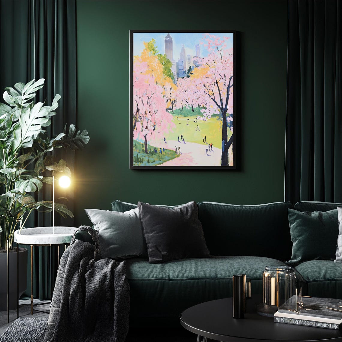 Cherry Blossom Central Park Wall Art Spring Cityscape Decor Pink Blossom Trees Nature Art For Home New York Artwork - Image 4