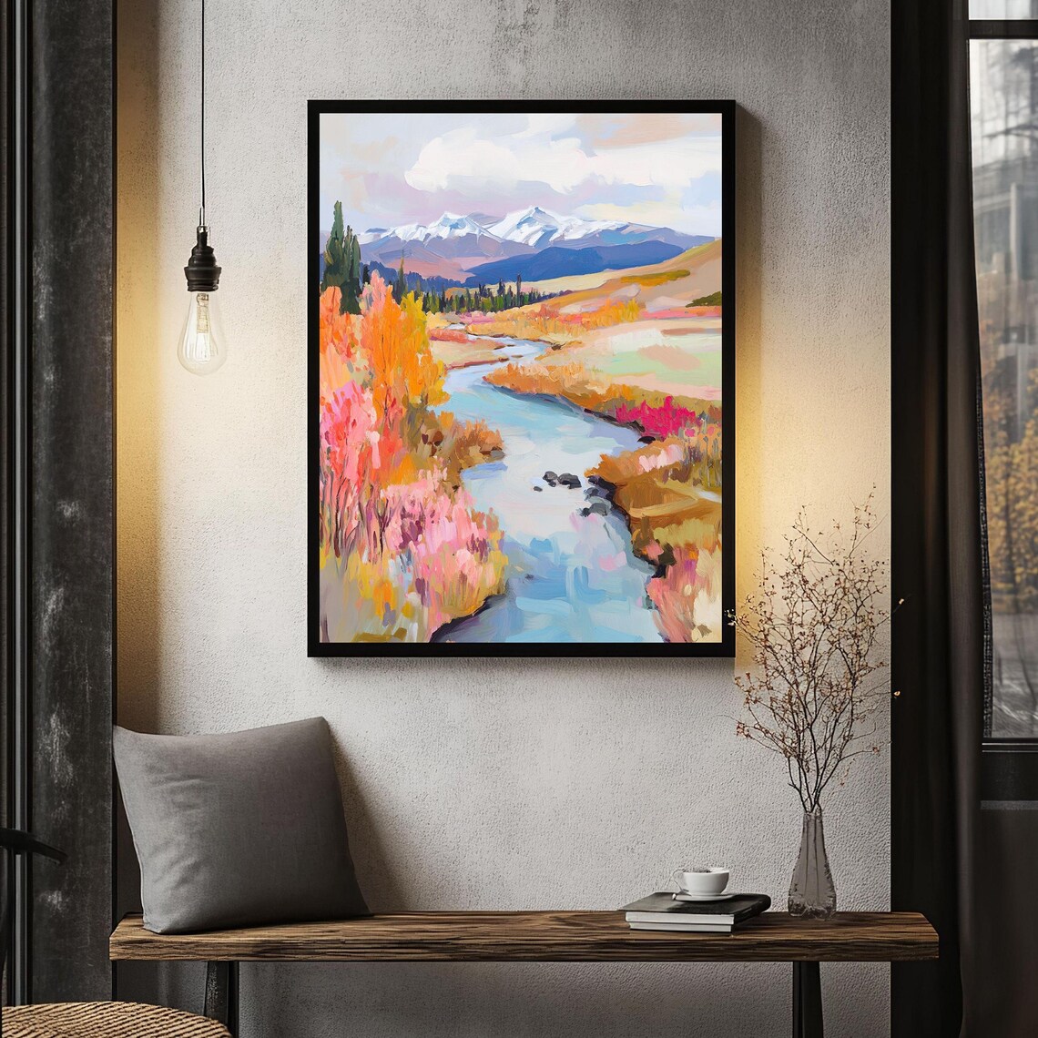 Autumn Landscape Art Print, Rustic River Scene - Image 4
