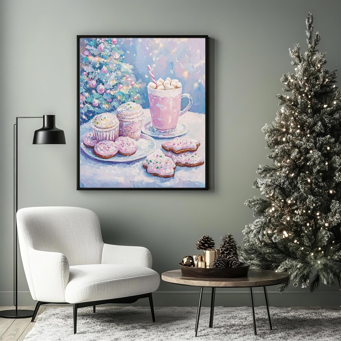 Christmas Dessert Art Print, Cozy Holiday Treat Scene - Image 3