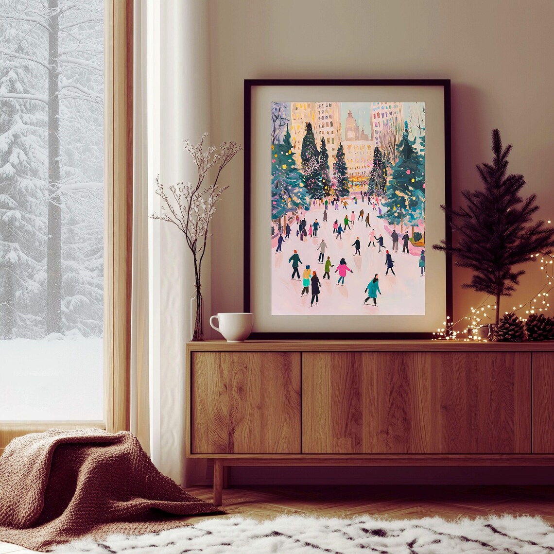 Christmas Ice Skating City Scene, Winter Cityscape - Image 5