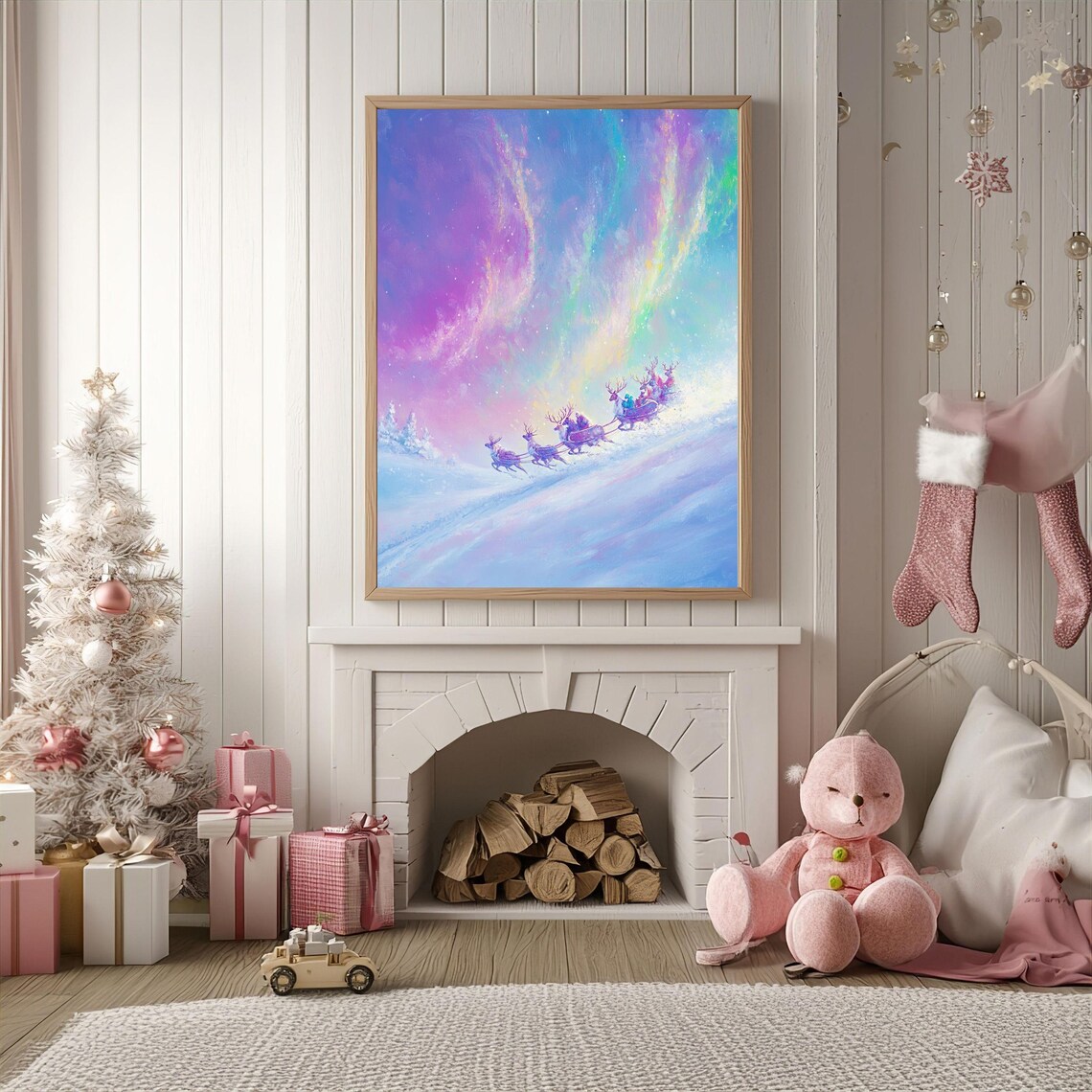 Christmas Sleigh, Reindeer And Santa Holiday Poster - Image 5