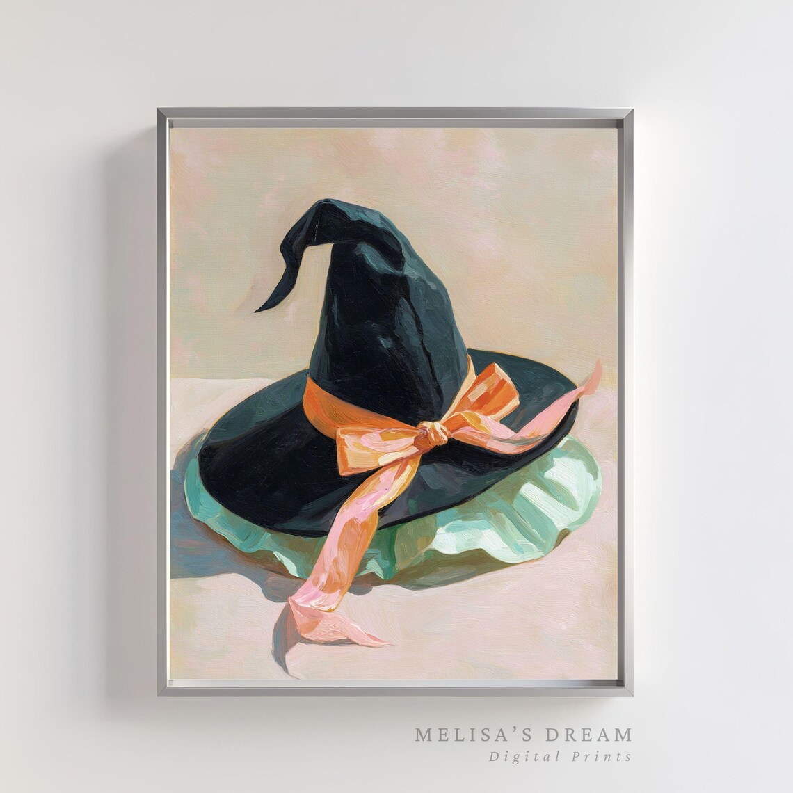 Adorable Pastel Witch Hat With Ribbon Halloween Painting Poster