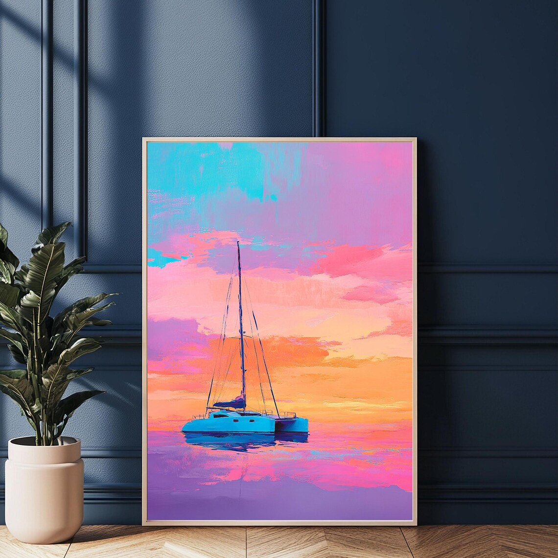 Sailboat Coastal Pastel Summer Seascape Art Print - Image 2