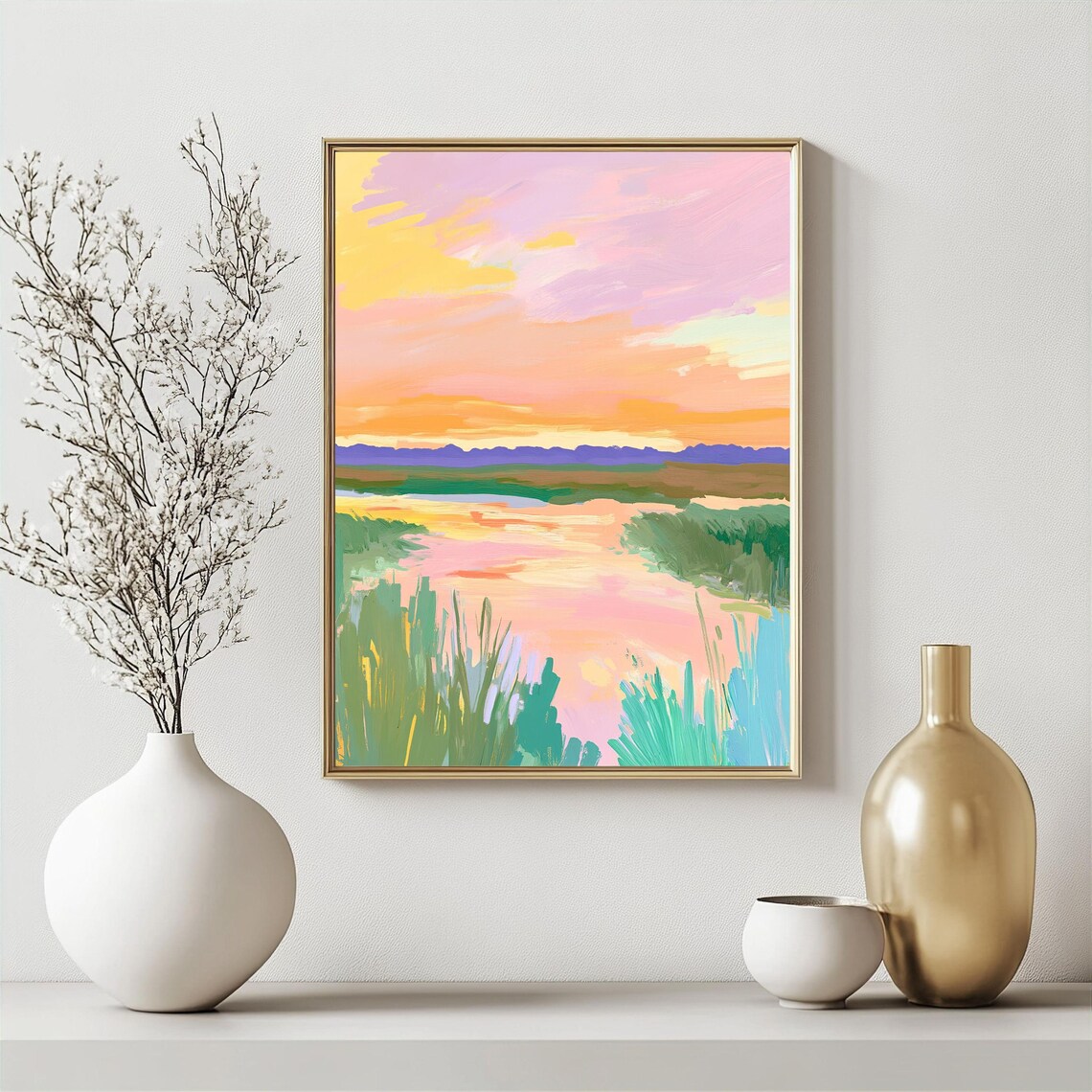 Calming Decorative Sunset Marsh Boho Meadow Poster - Image 3