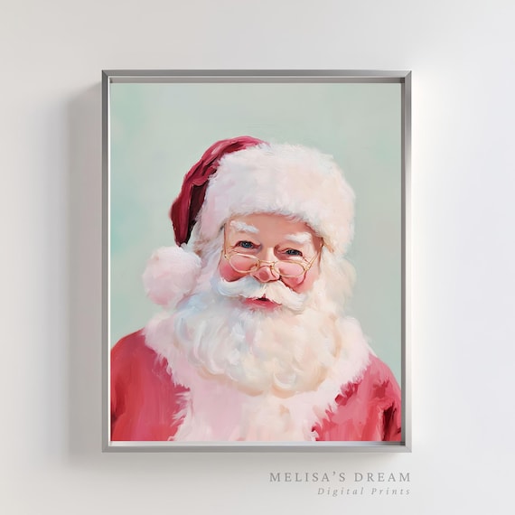 Vintage Santa Claus Oil Painting Portrait Classic Christmas Wall Art