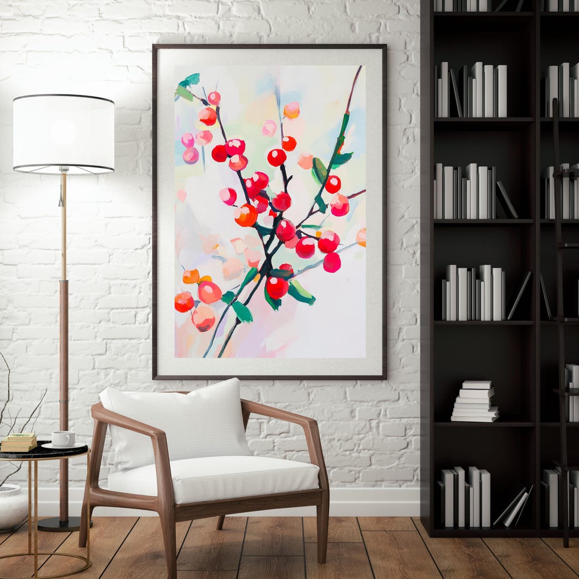 Bright Red Winter Berries On Bare Branches Botanical Art Poster - Image 3