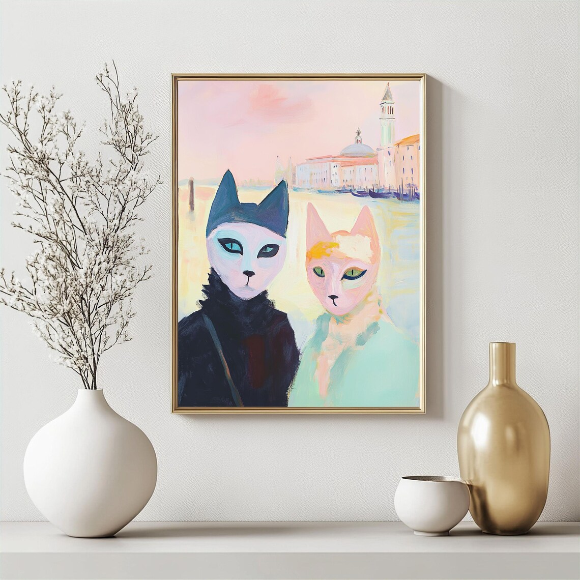 Masked Cats in Venice with Grand Canal View Whimsical Poster - Image 2