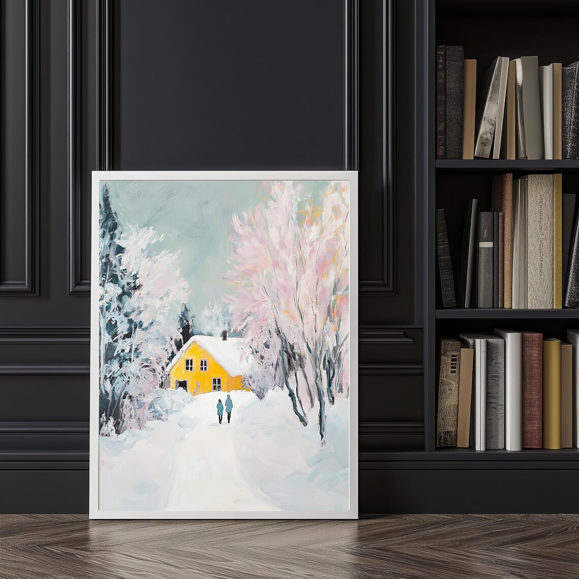 Yellow Cottage In Snowy Nordic Forest Winter Wonderland Art Poster - Image 3