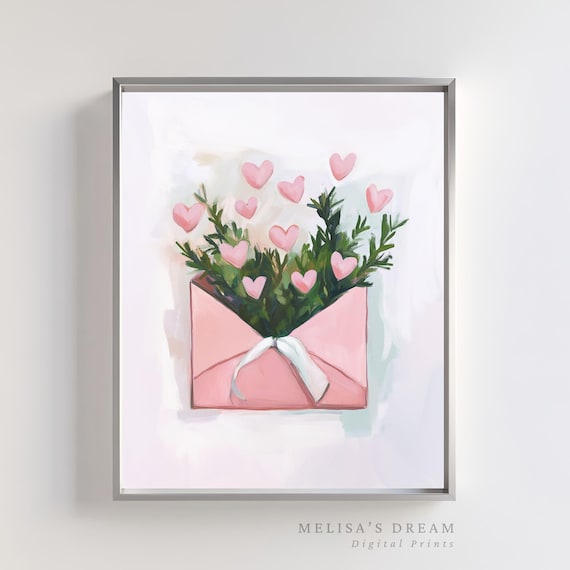 Love Letter Pink Envelope Hearts Valentine Art Print