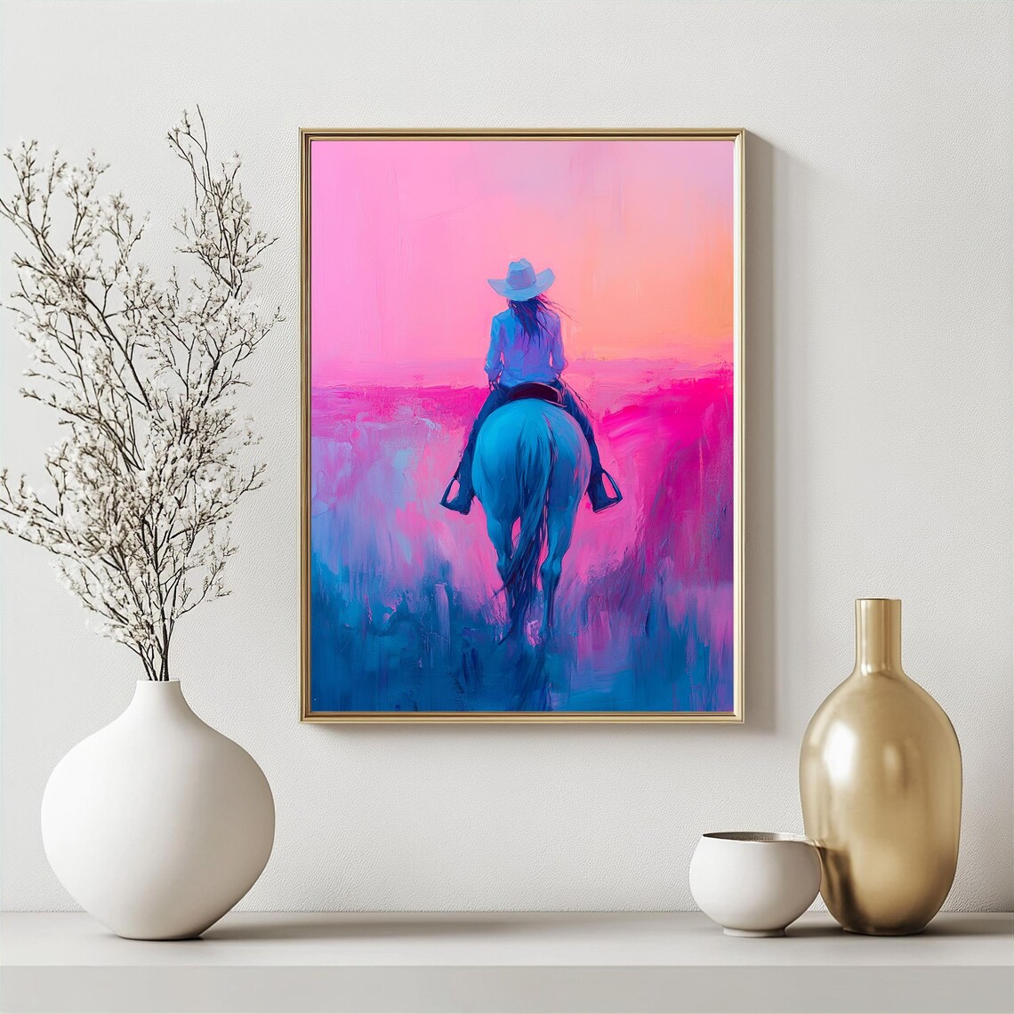 Cowgirl On Horse Art Print, Western Sunset Ranch Life - Image 3