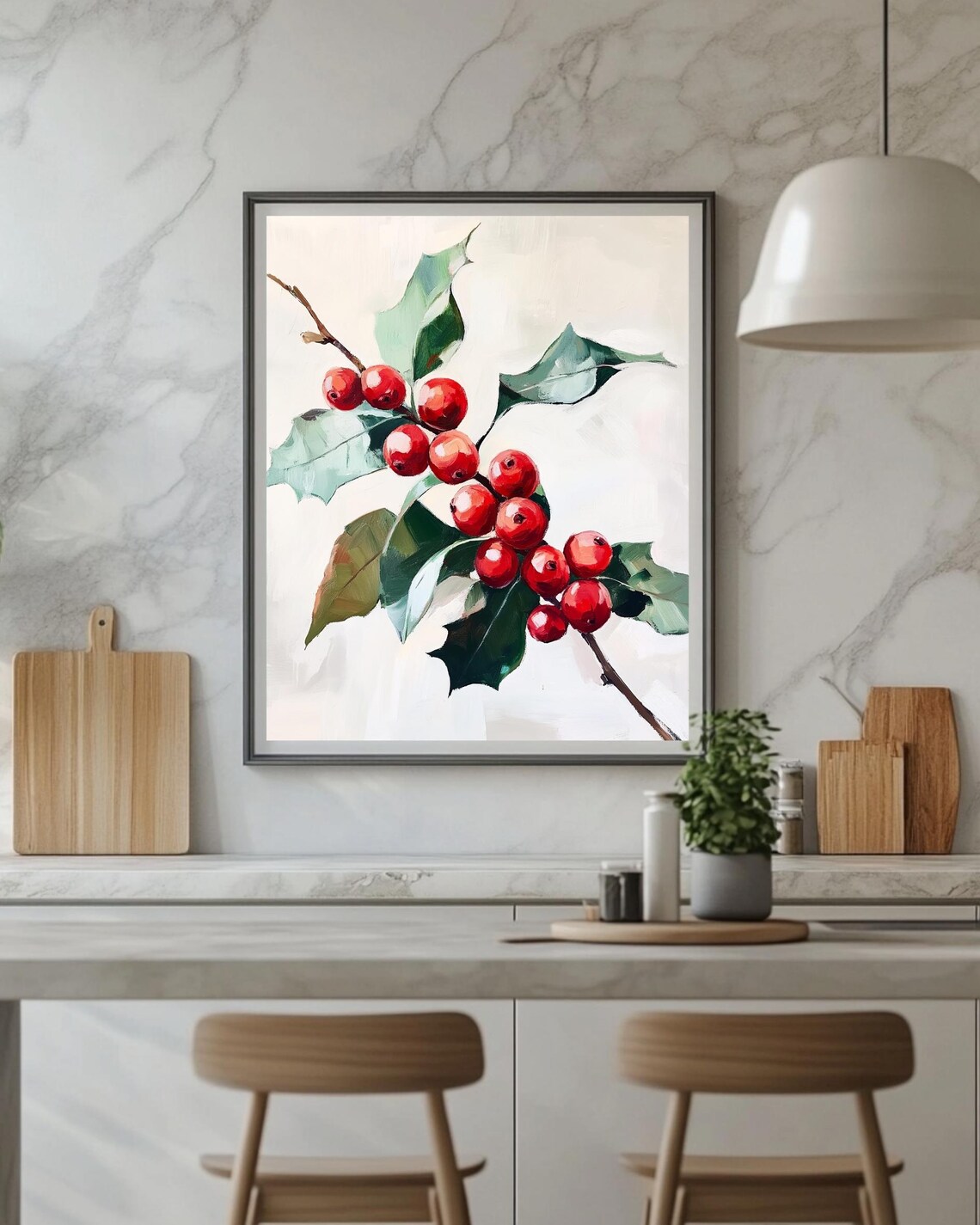 Winter Red Berry Branch, Botanical Kitchen Decor - Image 5