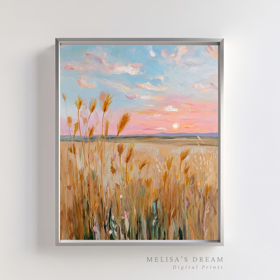 Wheat Field Sunset Art Print, Rustic Farmhouse Landscape