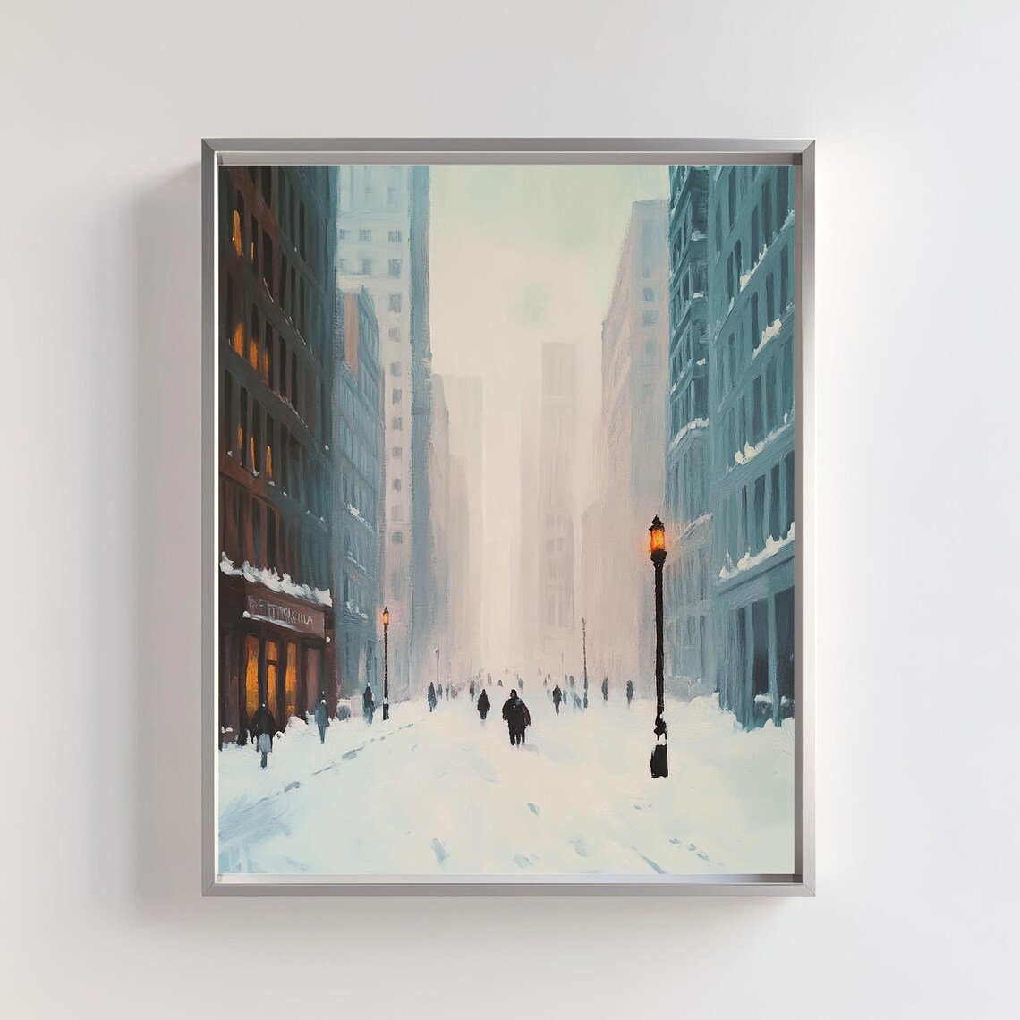 Winter Cityscape, Snowy Urban Street Scene Art Print