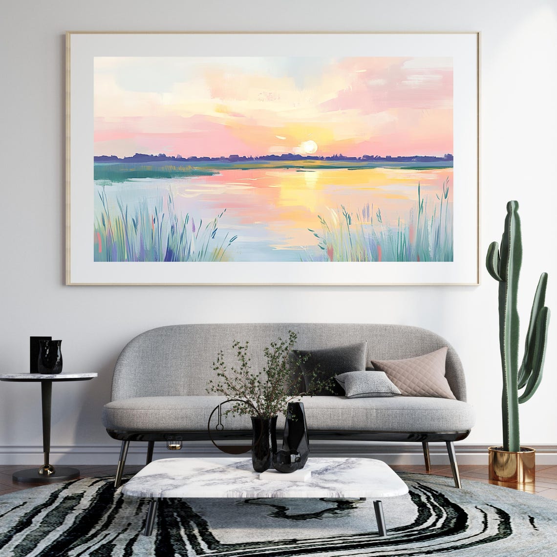 Decorative Sunset Landscape Print Tranquillity Lake Wall Arts Peaceful Nature Scene Modernful Waterscape Decor Abstract Artful Art - Image 3